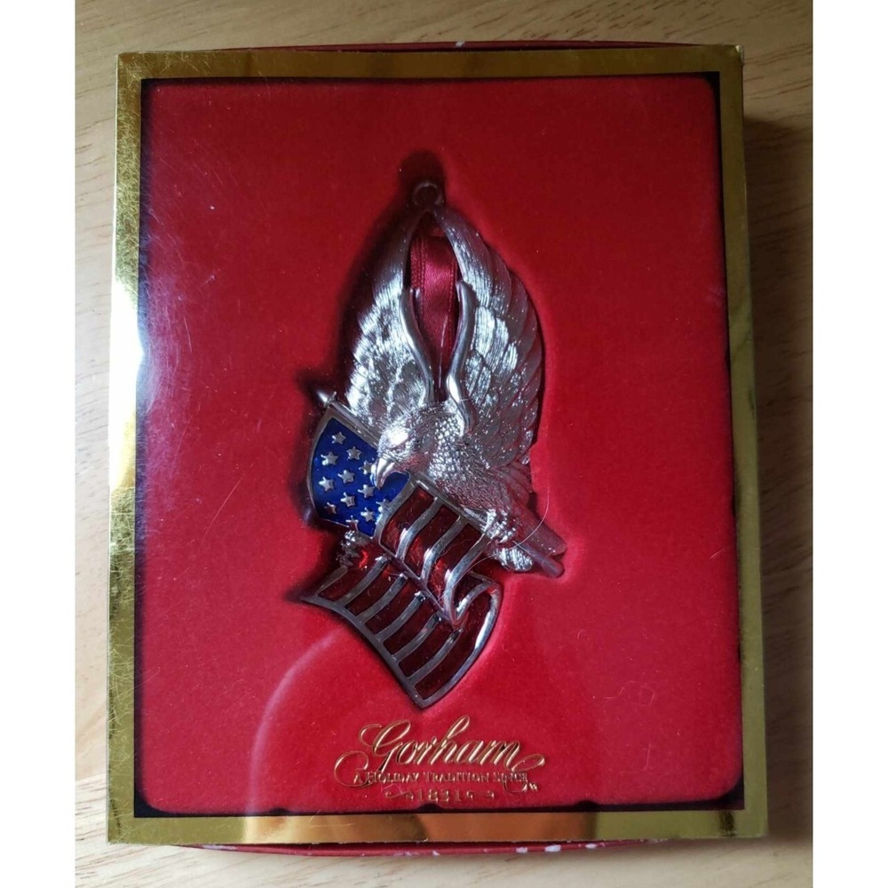 Gorham Eagle of Liberty Silverplate Ornament USA Flag United We Stand NIB